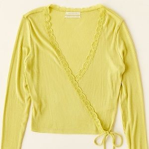 NEW Ribbed Lace Trimmed Wrap Top